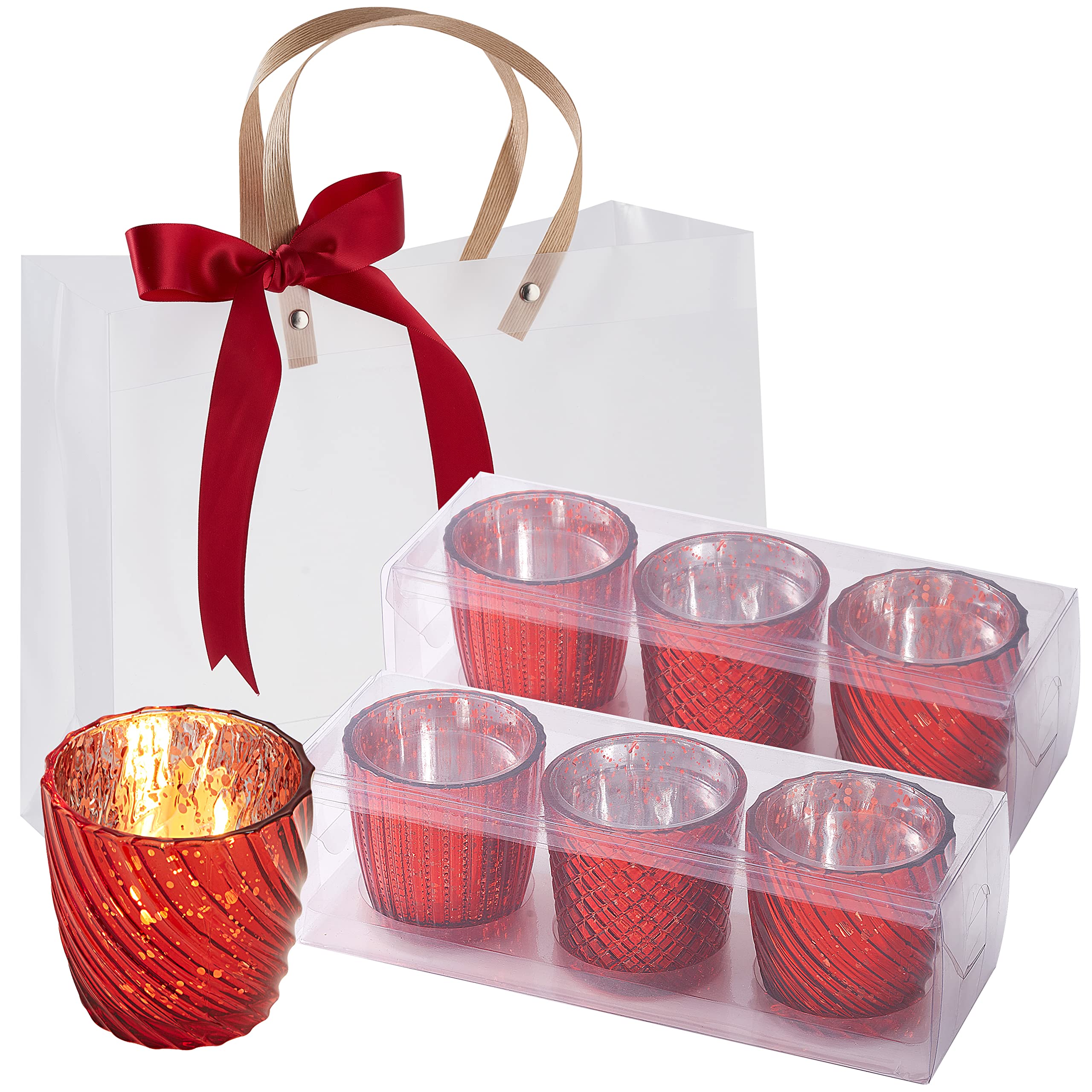 FORYILLUMI Candles Gifts for Women, 4oz Empty Glass Candle Jar,DIY Gifts for Birthday Valentines Day Mothers Day Christmas,Glass Candle Gift Set of 6 with Gift Bags(Red)