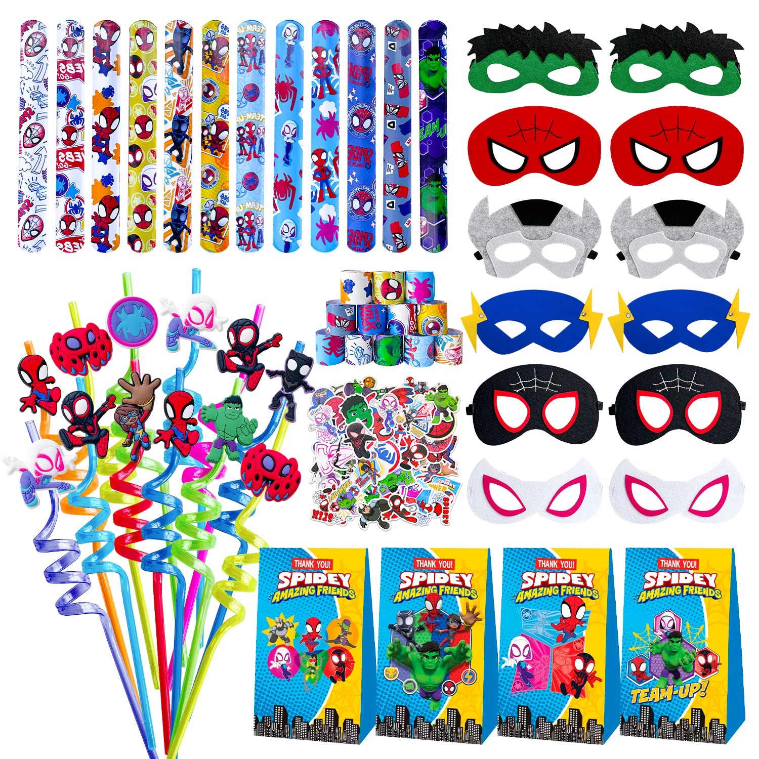 FAVOYCPAR 86Pcs Spidey and His Amazing Friends Party Favor Supplies Gifts for Kids Birthday Superhero Themed Party Favors Birthday Decorations