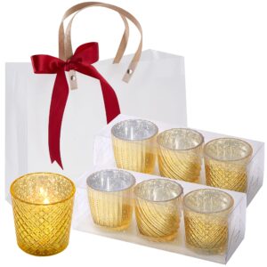 foryillumi candles gifts for women, 4oz empty glass candle jar,diy gifts for birthday valentines day mothers day christmas,glass candle gift set of 6 with gift bags（gold）