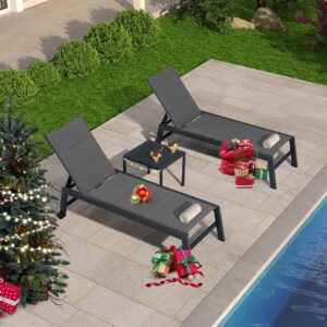 purple leaf outdoor chaise lounge set of 2 aluminum patio lounge chair with wheels and side table pool chaise lounge chair for outdoor backyard poolside grey