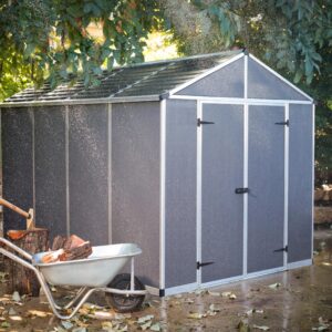 Palram - Canopia Rubicon Storage Shed, 8'x10' DIY Backyard Shed, Gray Polycarbonate Panels and Aluminum Frame, Sheds & Outdoor Storage for Lawn Mower, Bike, Garden Tools, Outdoor Storage Box Shed