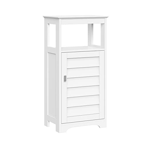 RiverRidge Brookfield Single Door Floor Storage Cabinet Bathroom Cabinet with Shutter Style Door, Open Shelves & Adjustable Interior Shelf