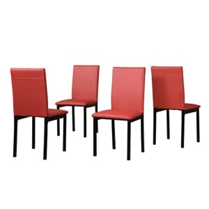 Roundhill Furniture 5 Piece Citico Metal Dinette Set with Laminated Faux Marble Top, White Table with Red Chairs