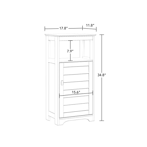 RiverRidge Brookfield Single Door Floor Storage Cabinet Bathroom Cabinet with Shutter Style Door, Open Shelves & Adjustable Interior Shelf