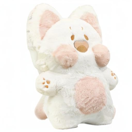 PEACHCAT Cute Cat Plush Pillow Kitten Plushie Kawaii Cat Stuffed Animal White with Angel Wings 15.7"