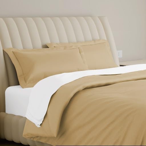 Carressa Linen 100% Egyptian Cotton Duvet Cover King Size - 800 Thread Count 3 PC Duvet Cover Set, Extra Long Staple Egyptian Cotton Quilt Cover, Soft, Breathable with Hidden Zipper Closure - Sand