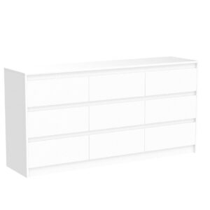 FAMAPY Chest of Drawers White Dresser No Handle, Modern 9 Drawer Dresser, Contemporary Style, 9-Drawer Cabinet Dresser for Bedroom (63" W x 15.7" D x 31.5" H)