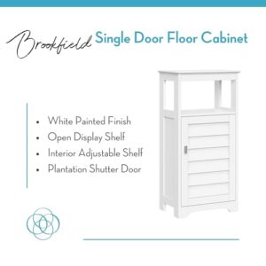 RiverRidge Brookfield Single Door Floor Storage Cabinet Bathroom Cabinet with Shutter Style Door, Open Shelves & Adjustable Interior Shelf