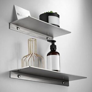 Biutimarden 16Inch Stainless Steel Wall Mounted Floating Shelf Drilling or Shelf Adhesive Modern Room Decor Wall Shelf Floating Shelf for Bathroom Bedroom Decor