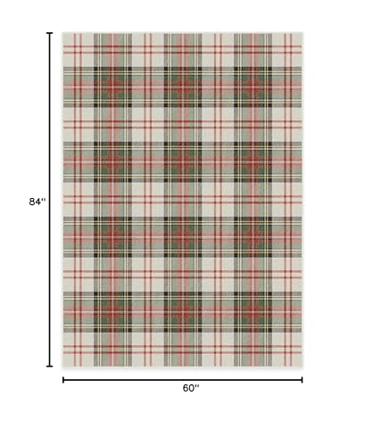 RUGGABLE Washable 5x7 Area Rug, Plaid, Premium Winter Rugs for Living Room, Bedroom, Kitchen, Office, Classroom with Gripper Non Slip Pad, Dress Stewart Tartan White