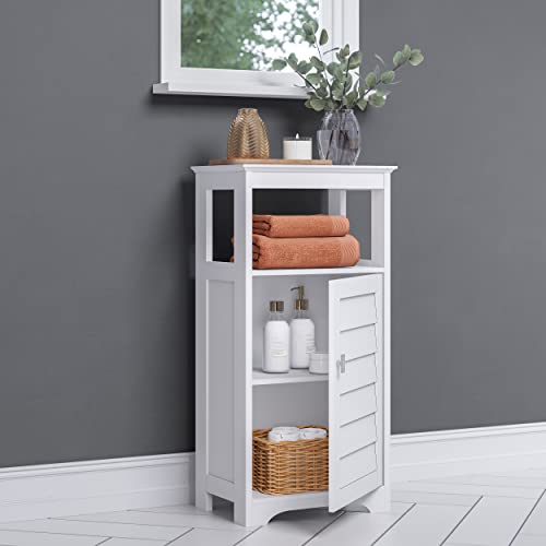 RiverRidge Brookfield Single Door Floor Storage Cabinet Bathroom Cabinet with Shutter Style Door, Open Shelves & Adjustable Interior Shelf