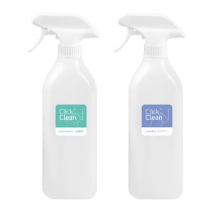 click clean plastic spray bottles, 10 free labels included, pack of 2 empty 18.6 oz spray bottles with adjustable nozzle and sizes for cleaning solutions, plant watering, pet training and more