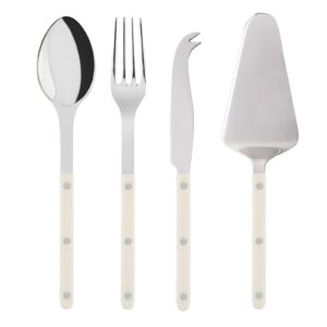 sabre paris - 4-piece serving set - bistrot collection - 2 serving flatware, serrated pie server, large cheese knife - stainless steel & nylon - dishwasher safe - ivory - brilliant finish