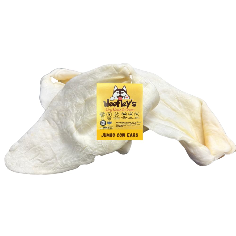 Woofley's White Cow Ears - (12 Count) - Best Cow Ears for Dogs - Beef Buffalo No Hide Dog Chews - Natural Cow Ear Dog Chews