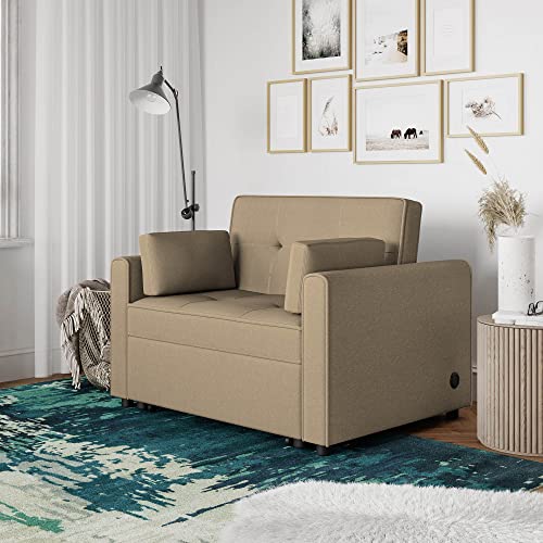 Lifestyle Solutions Serta Shelby Convertible Chair Sofabed, Tan