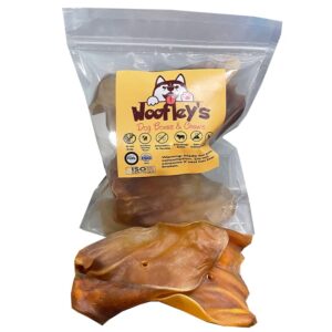 woofley's natural brown cow ears - (20 count) - best cow ears for dogs - beef buffalo no hide dog chews - natural cow ear dog chews