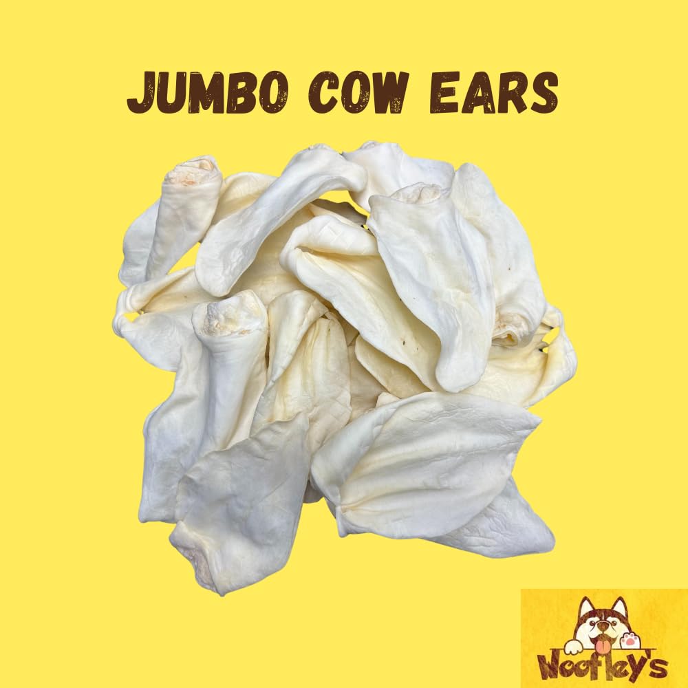 Woofley's White Cow Ears - (12 Count) - Best Cow Ears for Dogs - Beef Buffalo No Hide Dog Chews - Natural Cow Ear Dog Chews