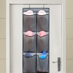 ANIZER Over The Narrow Door Shoe Organizer Hanging 6 Large Fabric Pockets Back Door Shoe Holder for Closet with 2 Hooks (GREY)