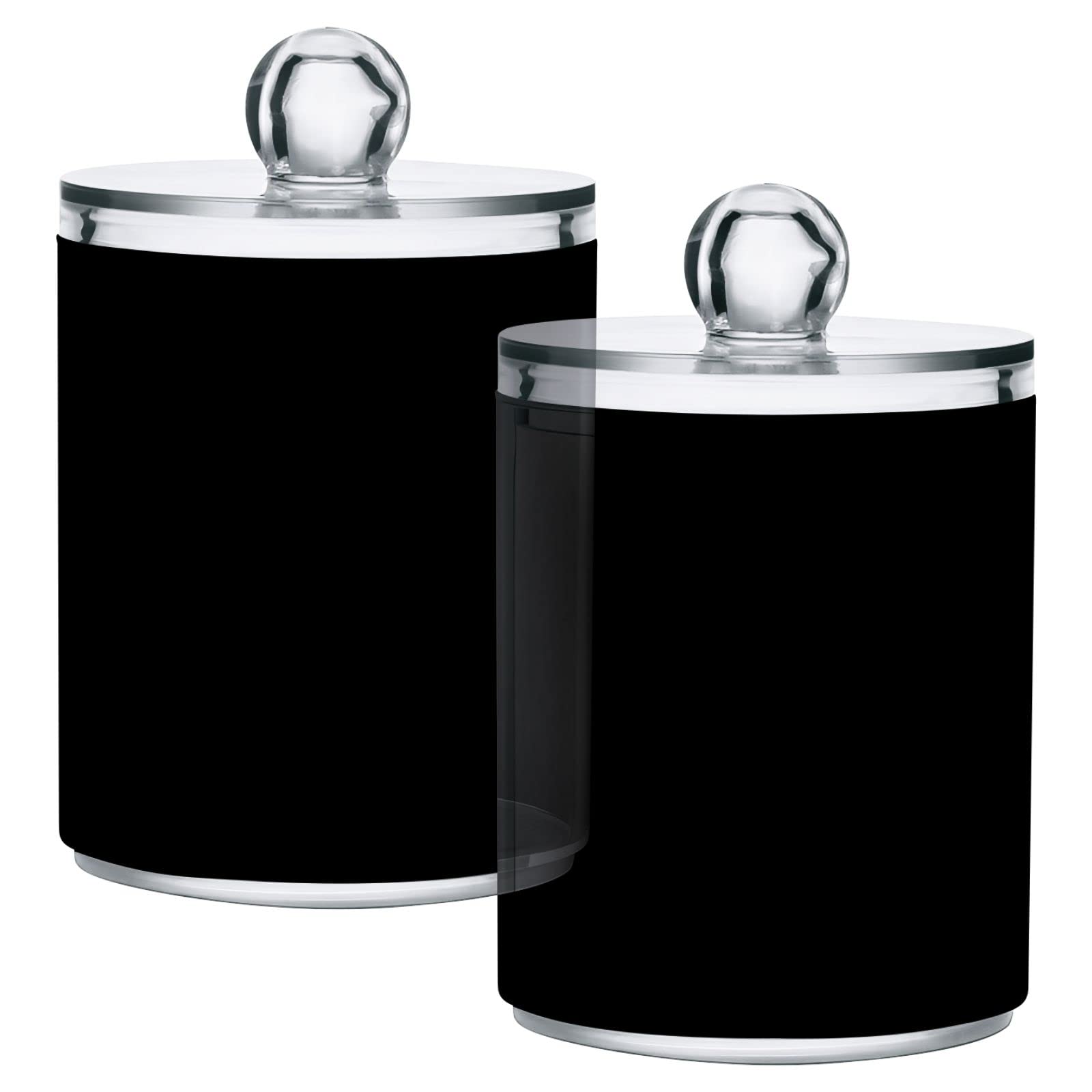 2 Pack Qtip Holder Dispenser Apothecary Jars with Lids Plastic Acrylic Bathroom Vanity Countertop Canister Storage Organizer for Cotton Ball,Swabs,Pads,Floss, Black