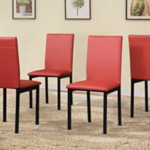 Roundhill Furniture 5 Piece Citico Metal Dinette Set with Laminated Faux Marble Top, White Table with Red Chairs