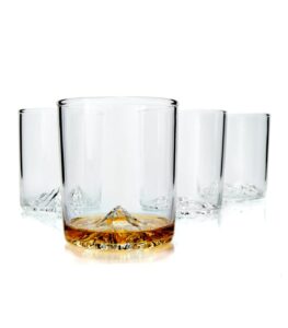 huckberry whiskey peaks iconic mountain bar glasses, 11.5 oz capacity, lead-free crystal, pacific northwest, set of 4