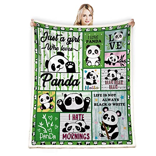 Juirnost Panda Blanket Panda Gifts for Girls Panda Throw Blanket for Couch Bed Sofa Panda Bear Gifts Panda Gifts for Women Kids Teens Birthday Gifts 50" x60" Soft Cozy Fleece Plush Reversible Blanket