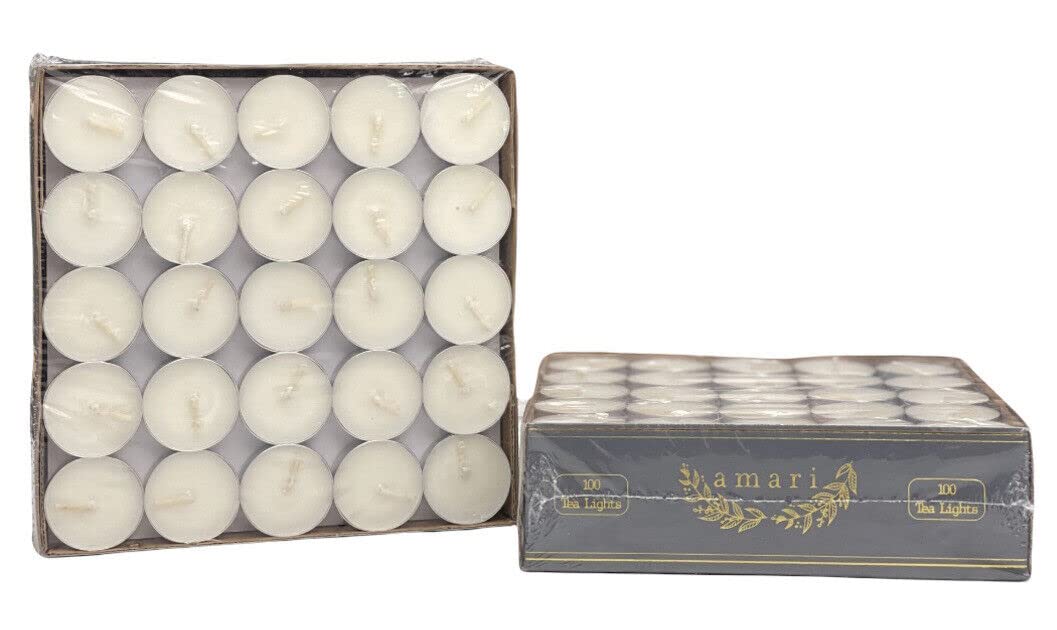 Amari 12g Tea Lights - 100 Pack Tea Light Unscented Candle - Lasts for 3-5 Hours (Yellow)