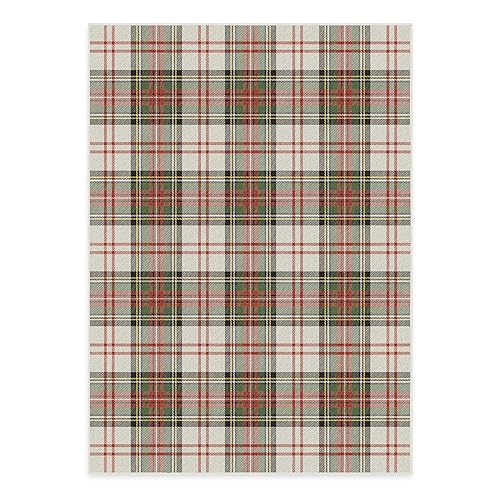 RUGGABLE Washable 5x7 Area Rug, Plaid, Premium Winter Rugs for Living Room, Bedroom, Kitchen, Office, Classroom with Gripper Non Slip Pad, Dress Stewart Tartan White