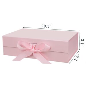 DaiUni 10.5"X7.5"X3.1" Pink Magnetic Gift Box with Lid and Ribbon for Presents