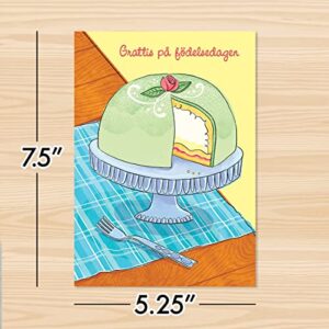 Designer Greetings Swedish Language Happy Birthday Cards, “Grattis på födelsedagen” Swedish Princess Cake Design (6 Cards with Envelopes / 6 Kort med kuvert)