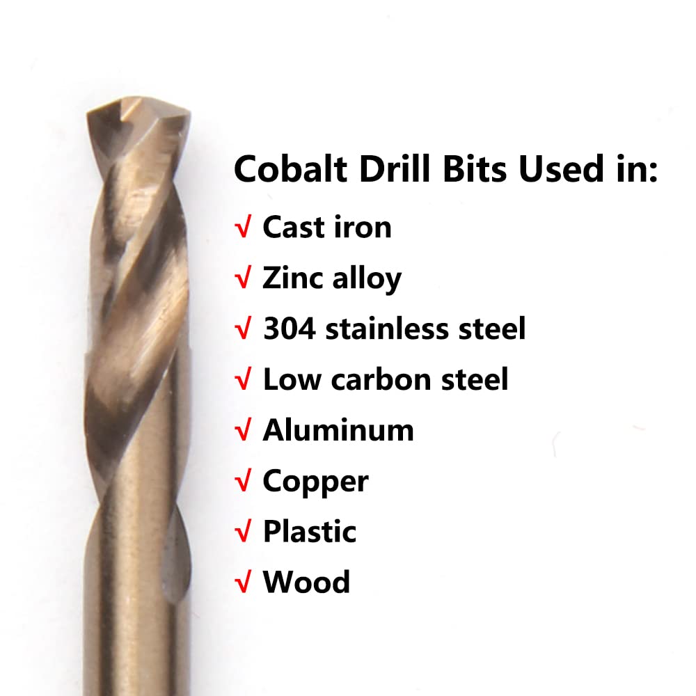 VALYRIANTOOL 1/8" Cobalt Drill Bits(20PCS), M35 HSSCO High Speed Steel Double Ends Stubby Body Twist Drill Bit Set for Hardened Metal, Stainless Steel, Cast Iron, Plastic and Wood