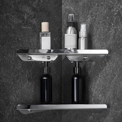 Biutimarden 2 Pack Corner Shower Shelves 304 Stainless Steel Bathroom Corner Shower Caddy for Toilet Dorm No Drilling Corner Shelves for Bathroom Kitchen