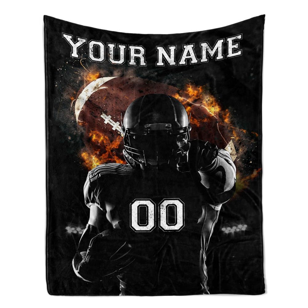 TEEMAN Personalized Football Blanket & Throws, Custom Football Senior Night Gifts 2024 for Boys, Players, Football Gifts for Boys 8-12, Football Fleece Blanket for Football Players