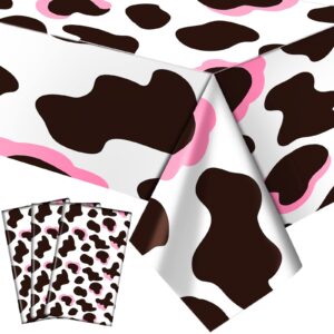 3 pcs pink cowgirl cow print table cover plastic rectangle cowgirl farm animal theme party tablecloth pink black and white cow print disposable for kids barnyard baby shower birthday party supplies