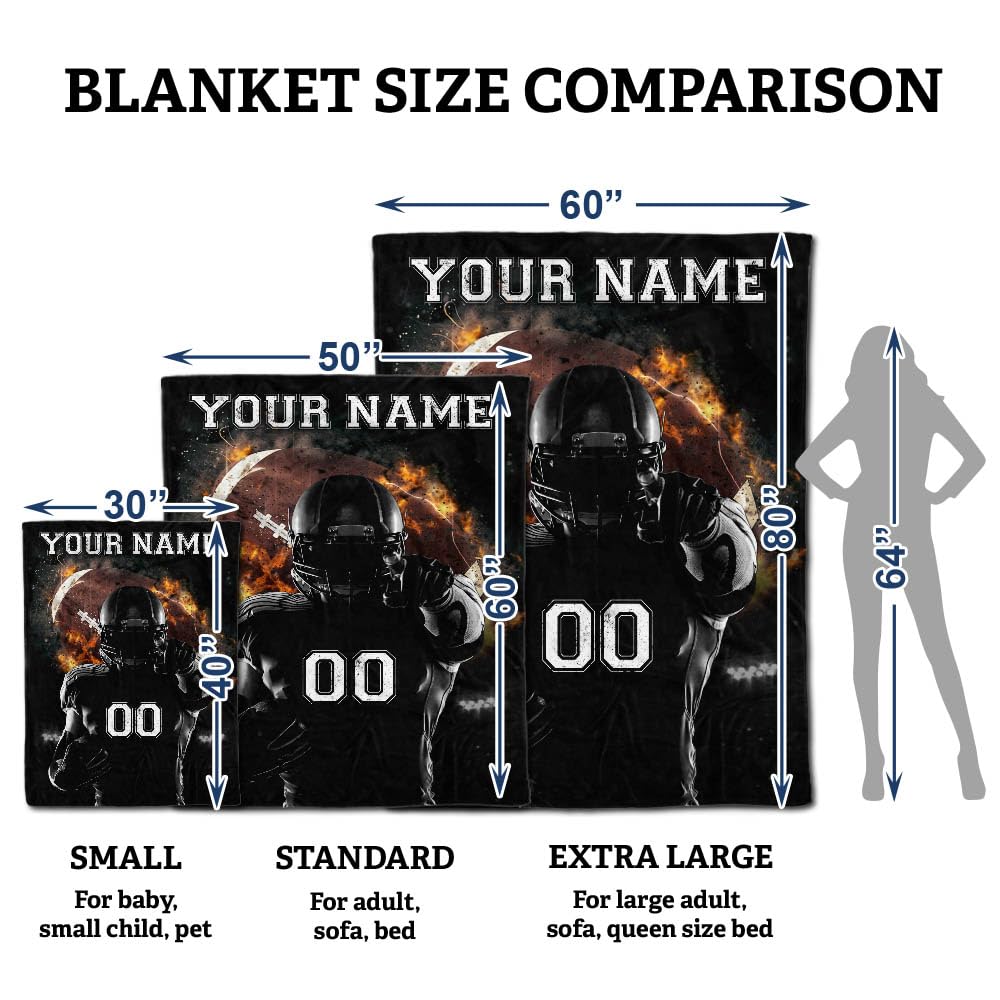 TEEMAN Personalized Football Blanket & Throws, Custom Football Senior Night Gifts 2024 for Boys, Players, Football Gifts for Boys 8-12, Football Fleece Blanket for Football Players