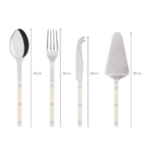 SABRE PARIS - 4-Piece Serving Set - Bistrot Collection - 2 Serving Flatware, Serrated Pie Server, Large Cheese Knife - Stainless Steel & Nylon - Dishwasher Safe - Ivory - Brilliant Finish