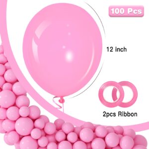 Garma Pink Balloons 12 inch, 100PCS Pink Latex Party Balloons for Balloons Arch as Valentine's Day, Birthday Party, Wedding, Anniversary, Baby Shower, Halloween Party Decorations (with Pink Ribbon)