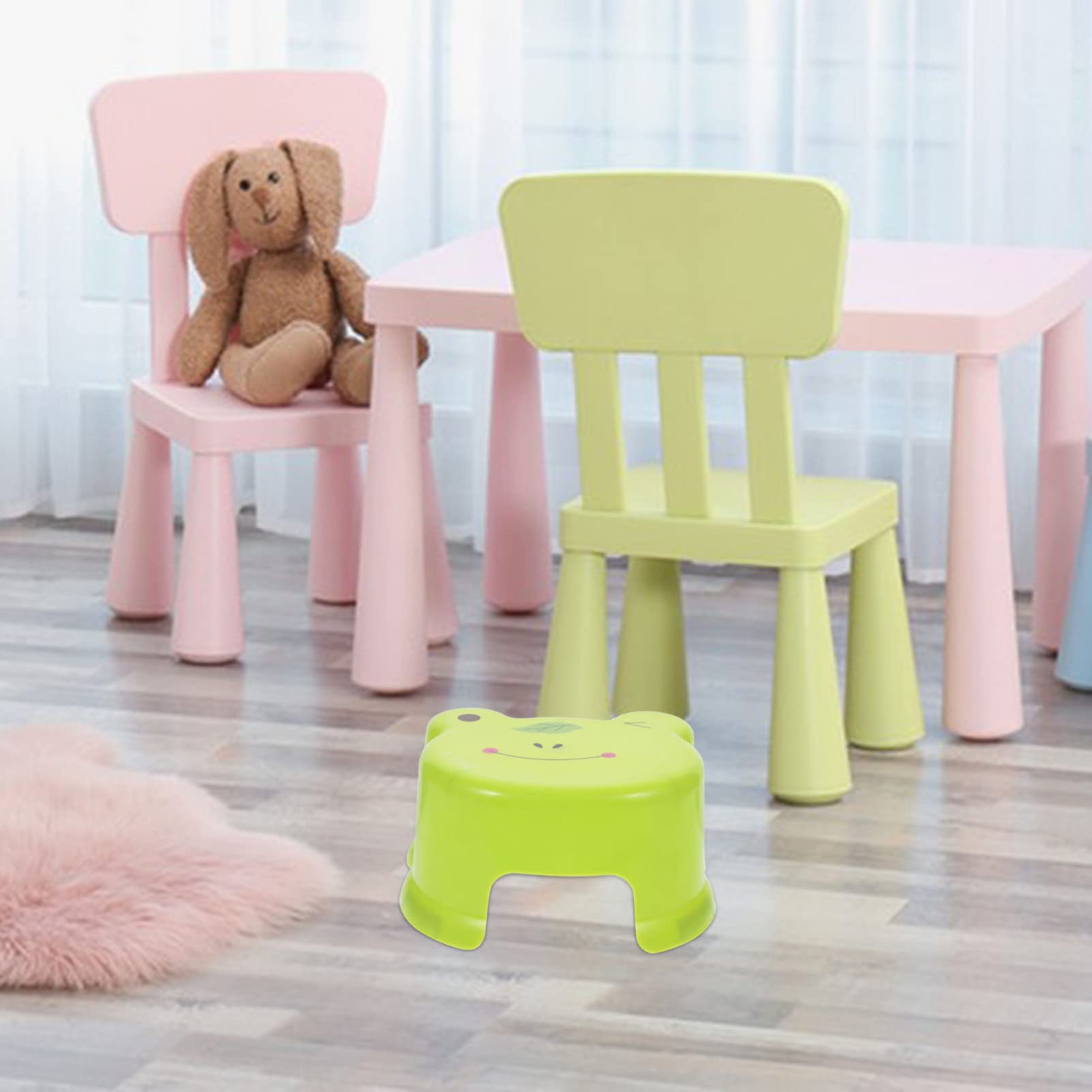 Toddmomy Plastic Stool Anti- Skid Step Stool Kids Bathroom Stool Plastic Foot Stool Cartoon Step Stool for Living Room, Bathroom Non Slip Chairs?Green?