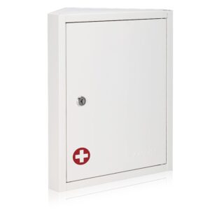 AdirMed Locking Corner Medicine Cabinet, Wall Mounted First Aid Corner Cabinet with Lock, Lockable Corner Wall Medicine Cabinet, 14.96" H x 14.96" W x 7.09" D