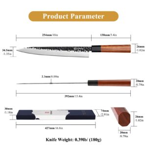 KEEMAKE Sushi Knife 10 inch, Sashimi Knife with 440C Stainless Steel Blade Yanagiba Knife, Japanese Sushi Knife with G10 Bolster and Octagonal Rosewood Handle Carving Knife with Gift Box