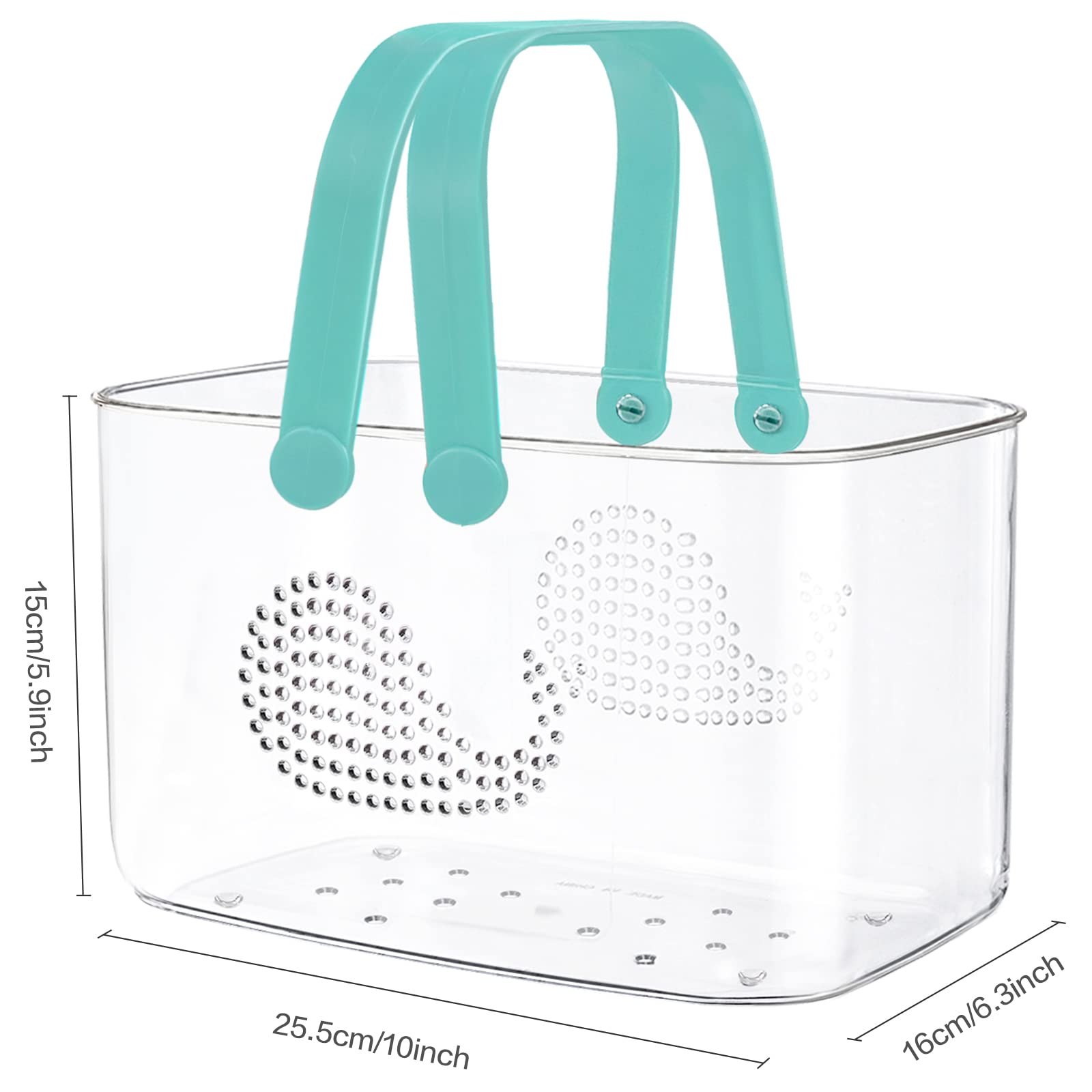 FODIENS 2 Pack Plastic Shower Caddy Basket, Portable Shower Caddy Tote Storage Basket with Handles, Clear Cleaning Supplies Organizer Bin for Bathroom Kitchen College Dorm (White+Cyan)