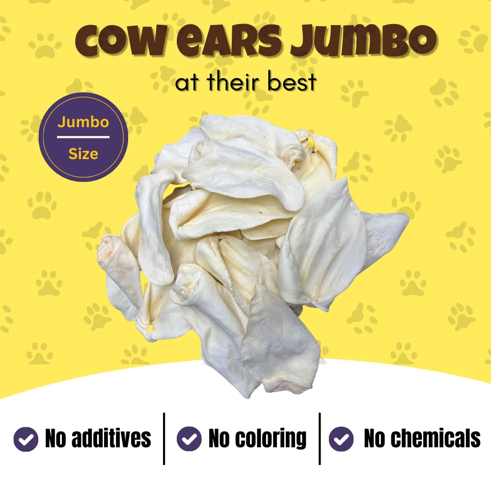 Woofley's White Cow Ears - (12 Count) - Best Cow Ears for Dogs - Beef Buffalo No Hide Dog Chews - Natural Cow Ear Dog Chews