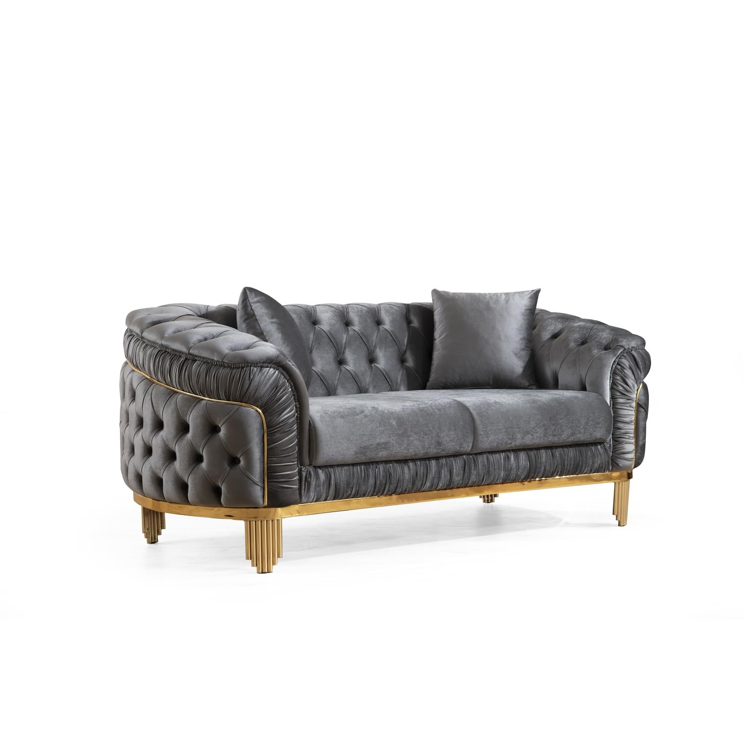 Galaxy Home Furnishings Vanessa Tufted Upholstery Loveseat Finished with Velvet Fabric in Gray