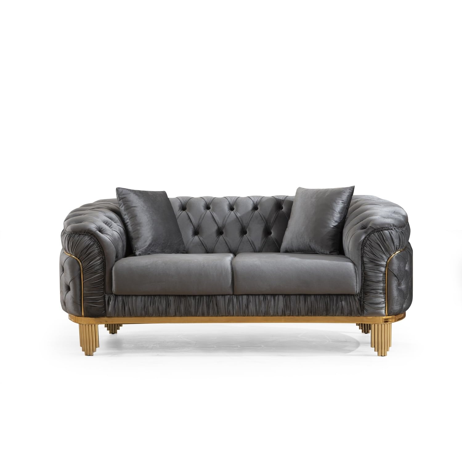 Galaxy Home Furnishings Vanessa Tufted Upholstery Loveseat Finished with Velvet Fabric in Gray