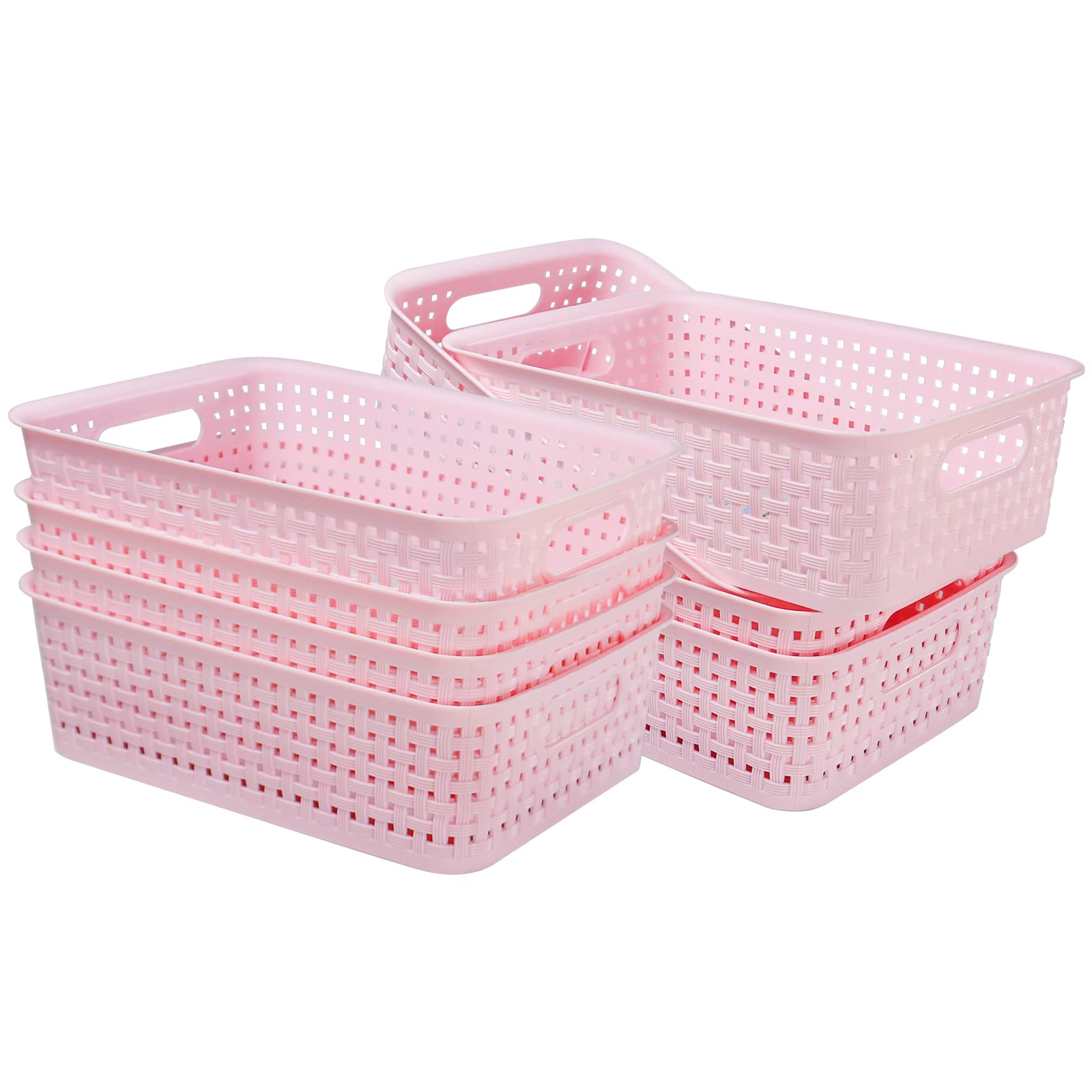 8 Pack Small Pantry Organization and Storage Bins - Household Organizers for Laundry Room, Bathrooms, Bedrooms, Kitchens, Cabinets, Countertops, Under Sink or On Shelves (Pink)