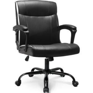 neo chair ergonomic office chair desk chair mid back executive pu leather adjustable computer desk gaming chair comfortable padded arm lumbar support rolling swivel with wheels (black)