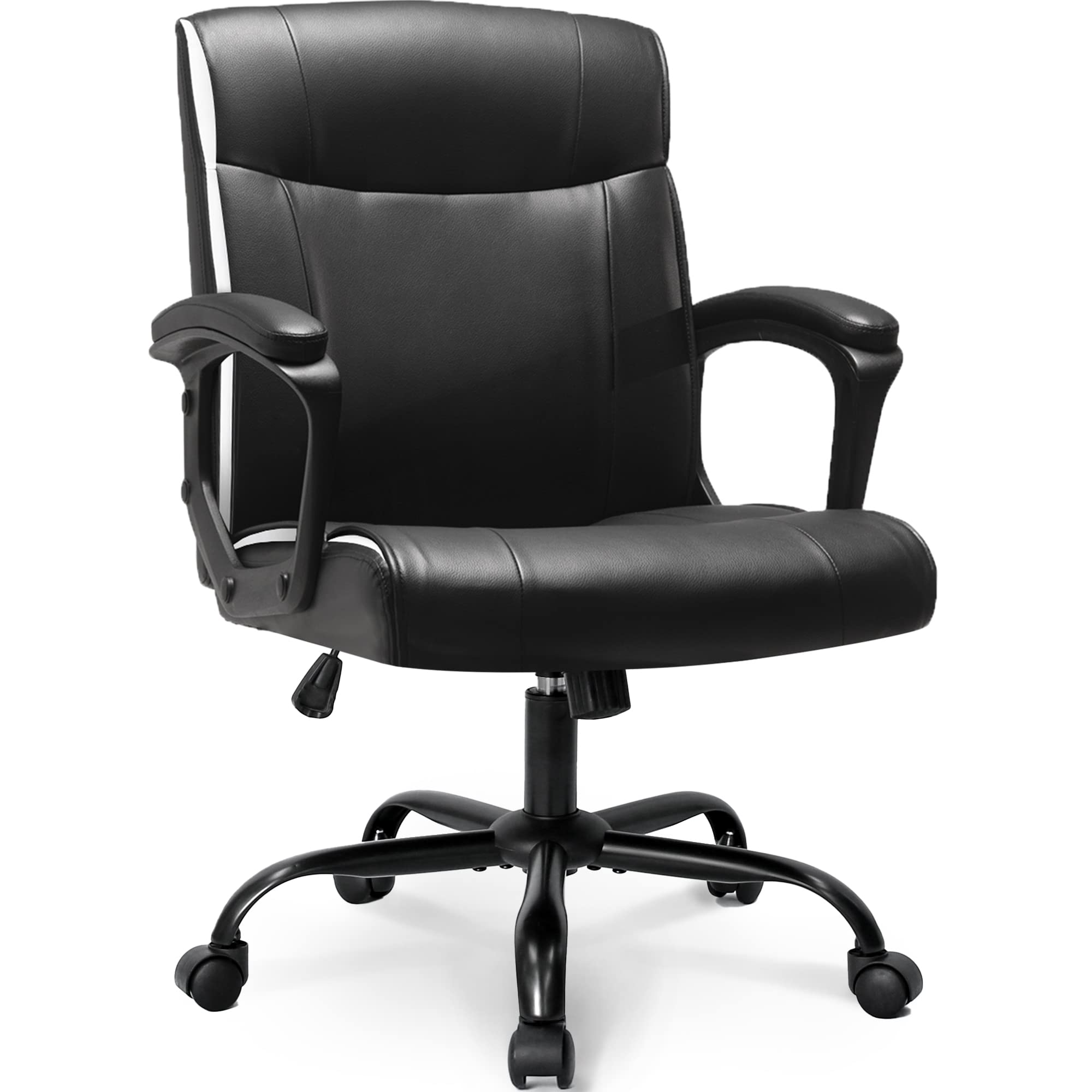 NEO CHAIR Ergonomic Office Chair Desk Chair Mid Back Executive PU Leather Adjustable Computer Desk Gaming Chair Comfortable Padded Arm Lumbar Support Rolling Swivel with Wheels (Black)