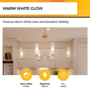 Hizashi Chandelier Light Bulbs 60 Watt, E12 LED Bulbs Dimmable Warm White 2700K, T6/T25 Candelabra LED Light Bulbs, 90+ CRI 6W 650LM, UL Listed 110V-130V AC, 6 Pack