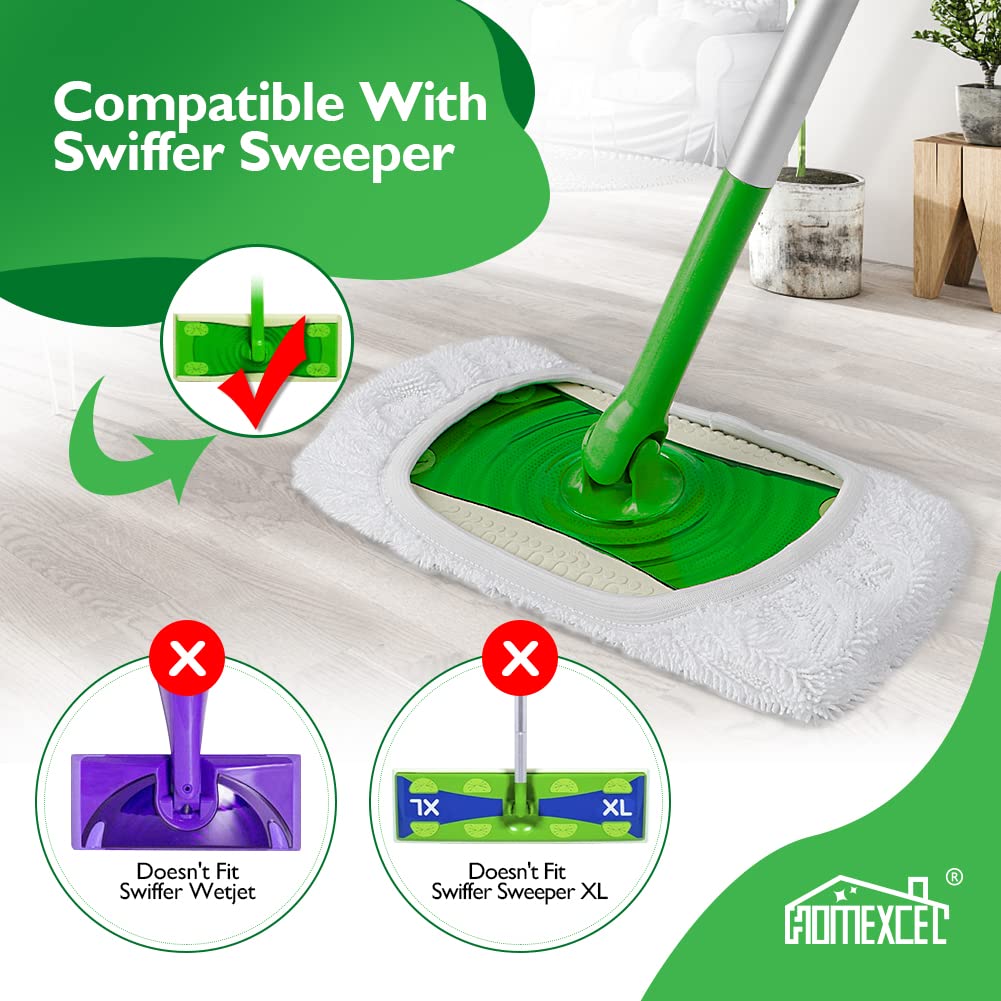 HOMEXCEL Reusable Microfiber Mop Pads Compatible with Swiffer Sweeper-Washable Wet Pad Refills for Wet & Dry Use, Floor Cleaning Mop Head Pads Refills for Household Cleaning, Pack of 2, White