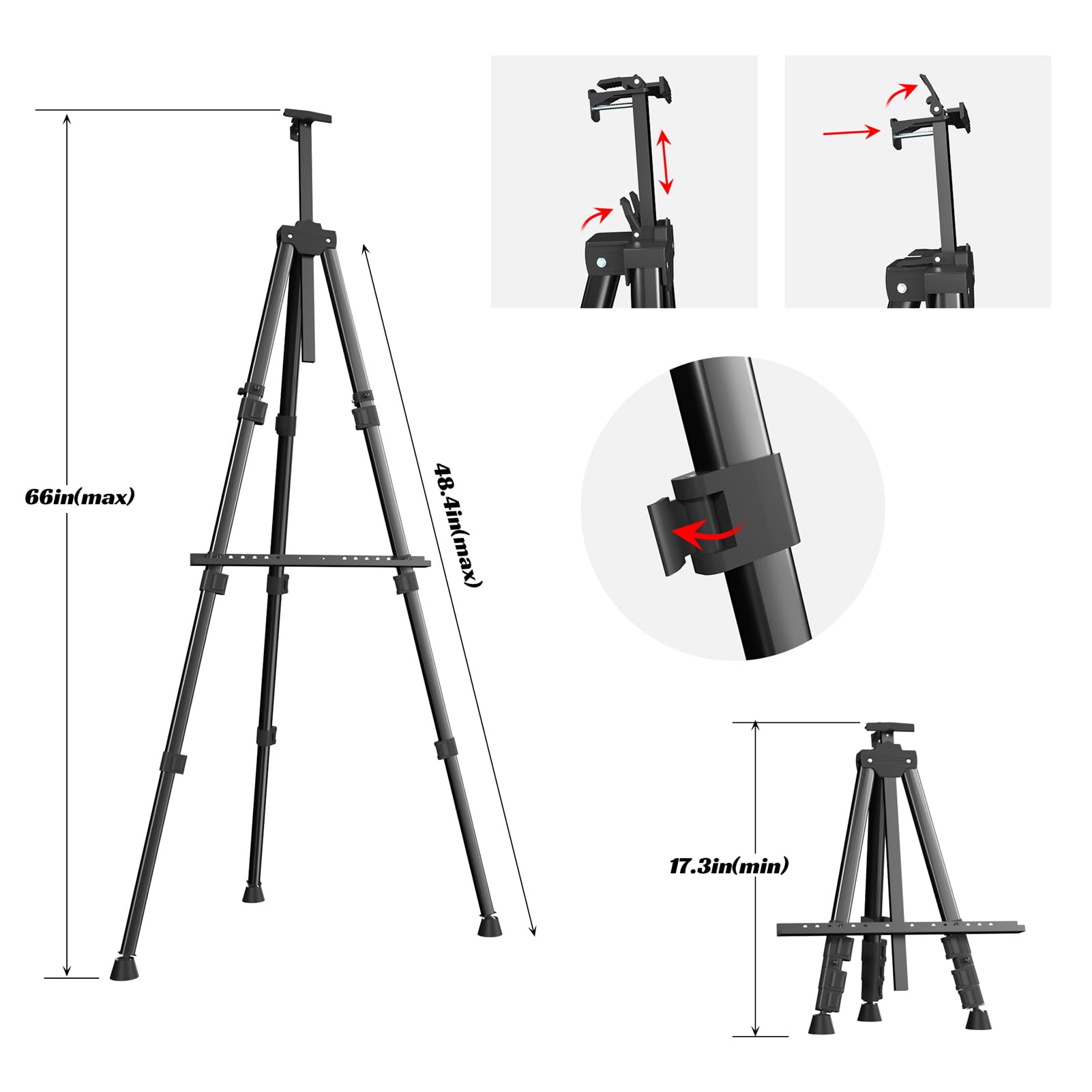 Easels for Painting Canvas, Aredy 66" Art Easel for Drawing, Portable Painting Easel Stand, Metal Table Top Easel (2 Pack)